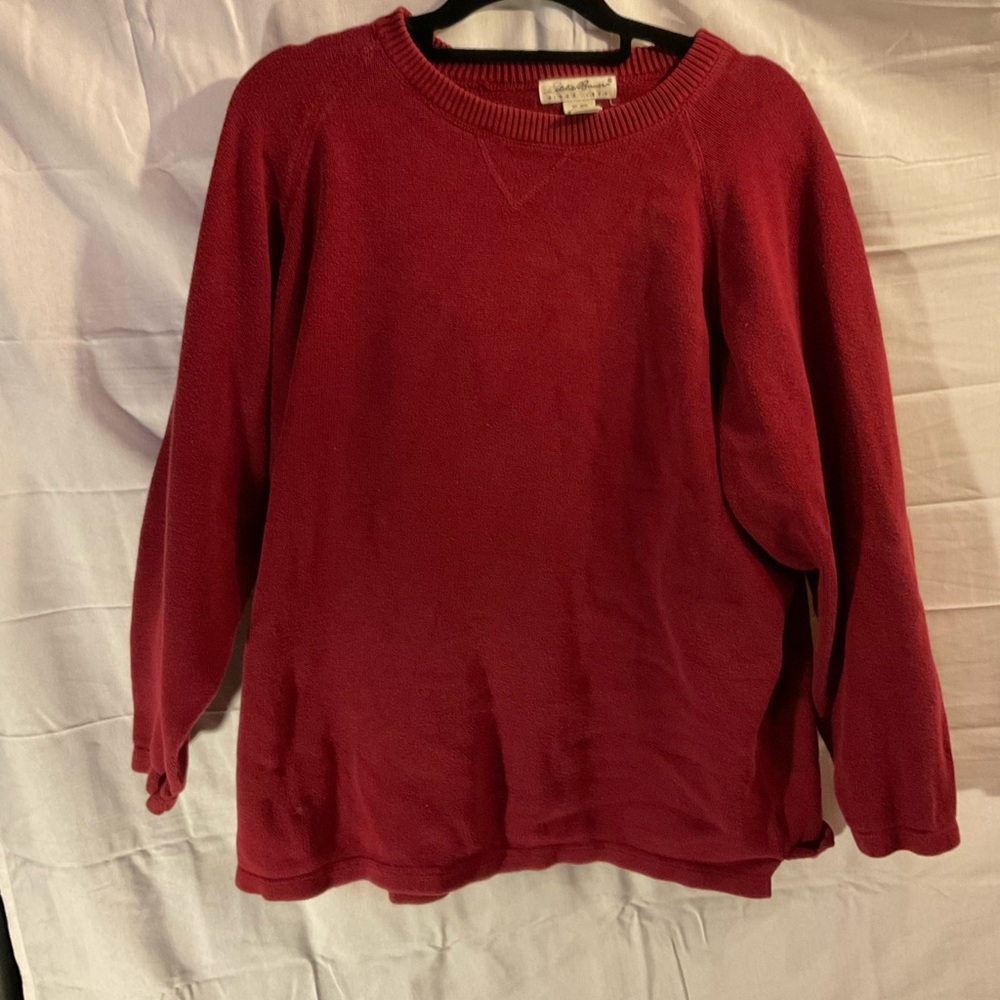 Bauer Red Crew Neck Sweater Cozy Knit Casual